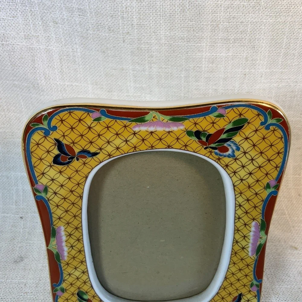 Vintage‎ Takahashi Picture Frame Hand Painted Cloisonné Ceramic Butterfly EUC